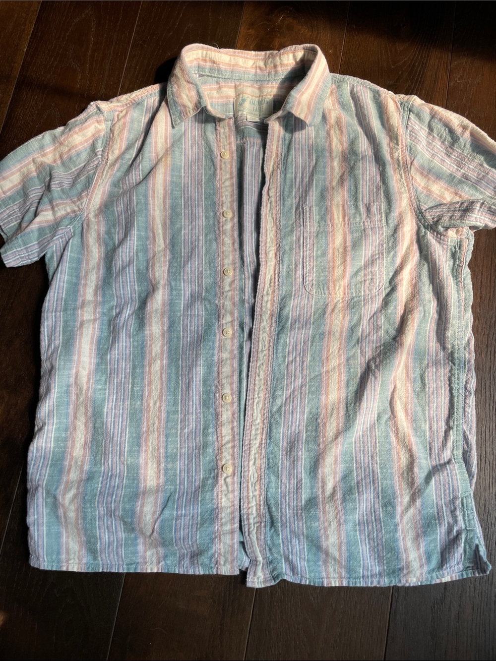 Casual Pastel Stripe Short-Sleeve Shirt - Light Blue & Pink